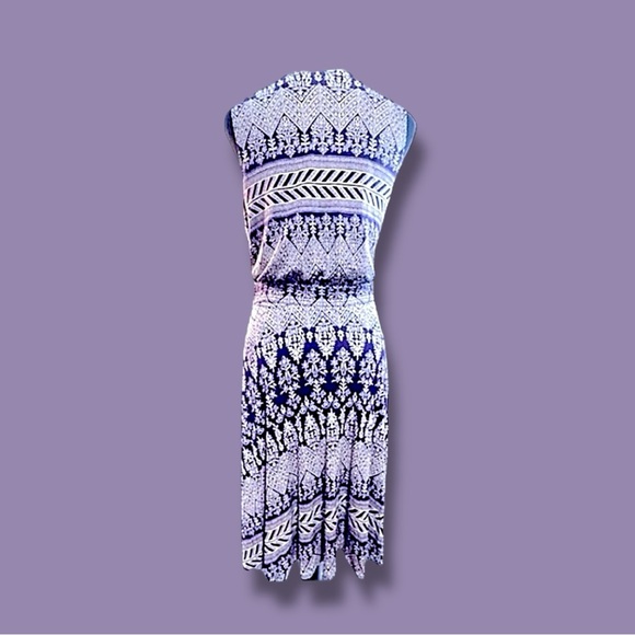 TORY BURCH Silk Blend Wrap Dress Ivory & Purple Tribal Print SZ Sm Petite - Picture 7 of 9